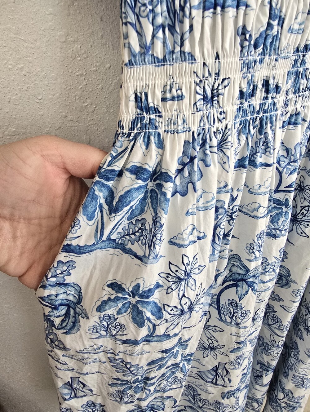 Jessie Zhao Leandra Blue Smocked V Neck Puff-Sleeve Midi Dress sz 2 - Picture 10 of 11